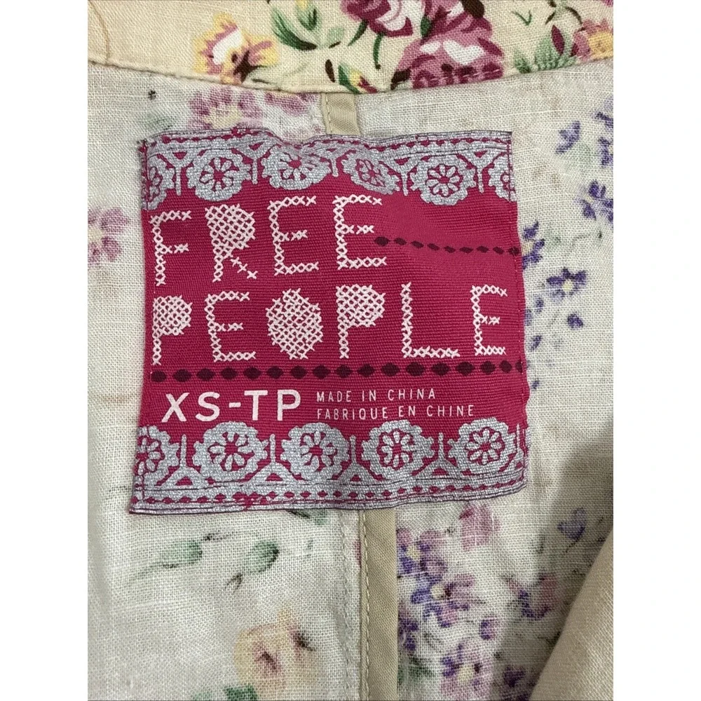 Free People Jacket XS Linen Blend Double Breast Boho Cottagecore Prairie